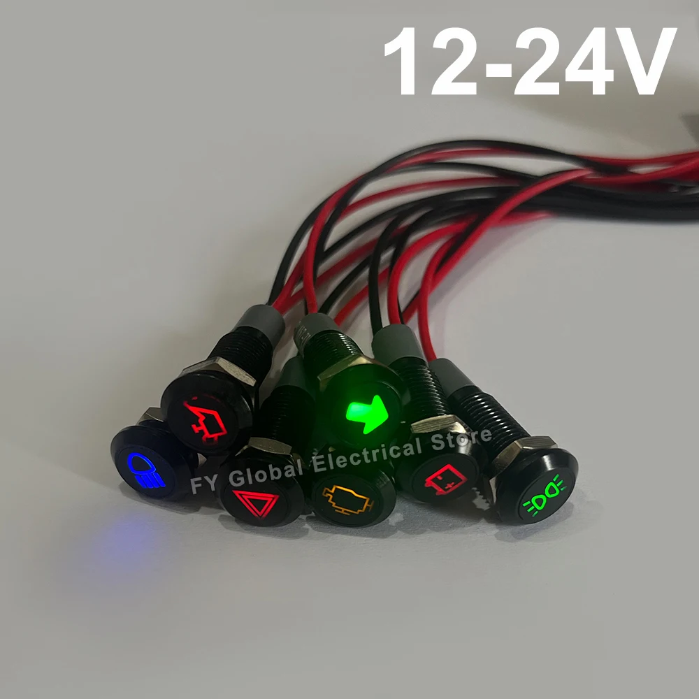 8/12/14MM Waterproof Lamp Indicator Light with Wire Car Instrument Pilot Lights Boat Warning Dashboard Turn Signal Customized