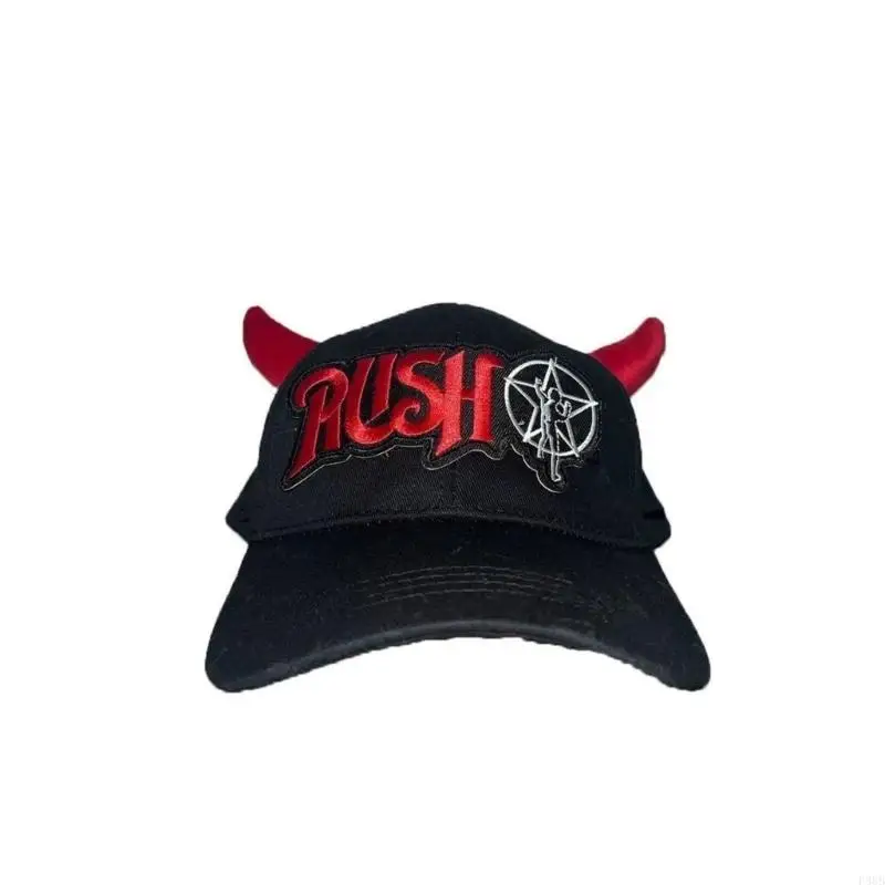 

P88B Embroidery Letter Baseball Hat 2000s Cool Subculture Devil Horn Hat Baseball Hat