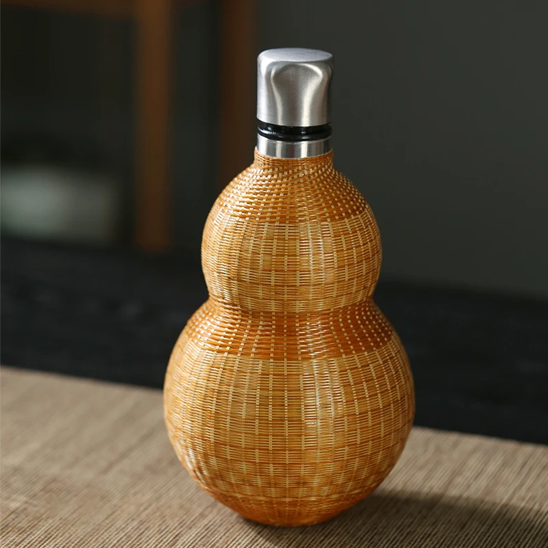 bamboo silk bamboo woven gourd thermos cup crossbody kettle thermal insulation pot antique wine pot wine bottle water cup