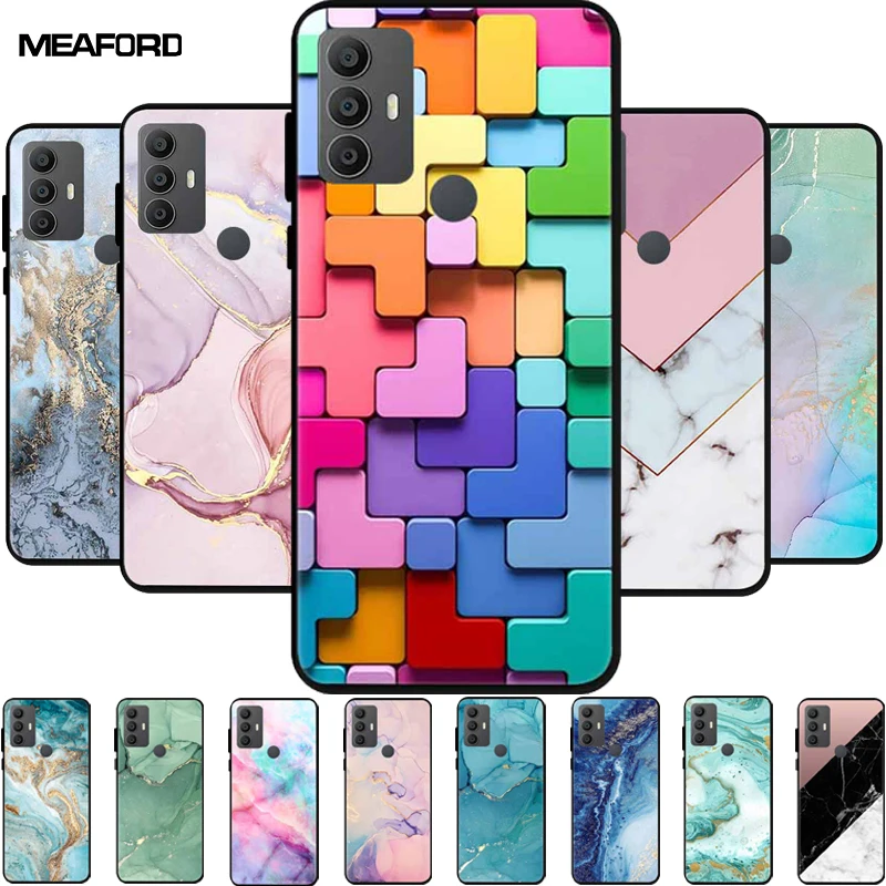 Soft Shockproof Marble Phone Case, TPU capas para Alcatel 1 V 2021, 6002A, 6002D, 6,52"