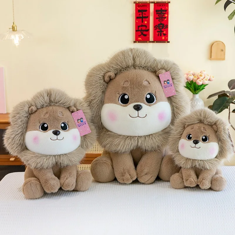 Kawaii Plush Lion Stuffed Toy Sitting Cute Cartoon Cub Pillow Decor for Kids Birthday Gift Girls Soft Plushie Animal Doll