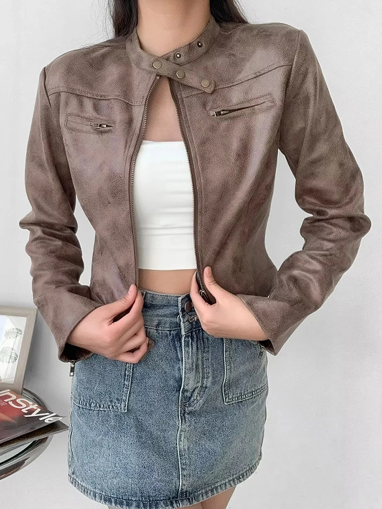 

Women's Long Sleeve Lightweight Jacket Streetwear Fashion Solid Color Skinny Fit Zipper Pockets Autumn Outerwear