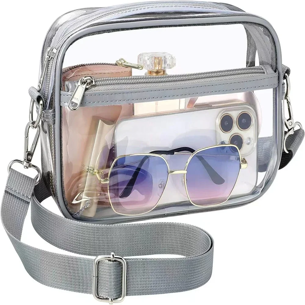 Transparente PVC Umhängetasche Damen Gelee quadratische Schulter Umhängetasche wasserdichte Kosmetik tasche weibliche Telefon Geldbörse für die Reise – Detail 3
