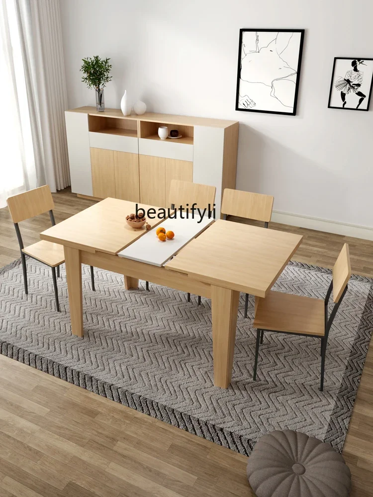 S Nordic Log Style Restaurant Cream Style Tractable Folding Small Apartment Functional Dining Table Combination Furniture