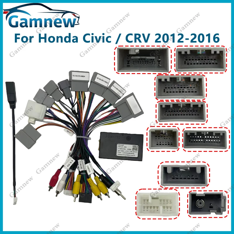 

Автомобильный радиокабель, 16-контактный разъем жгута проводов питания, адаптер CAN-шины для Honda Civic CRV 2012-2016