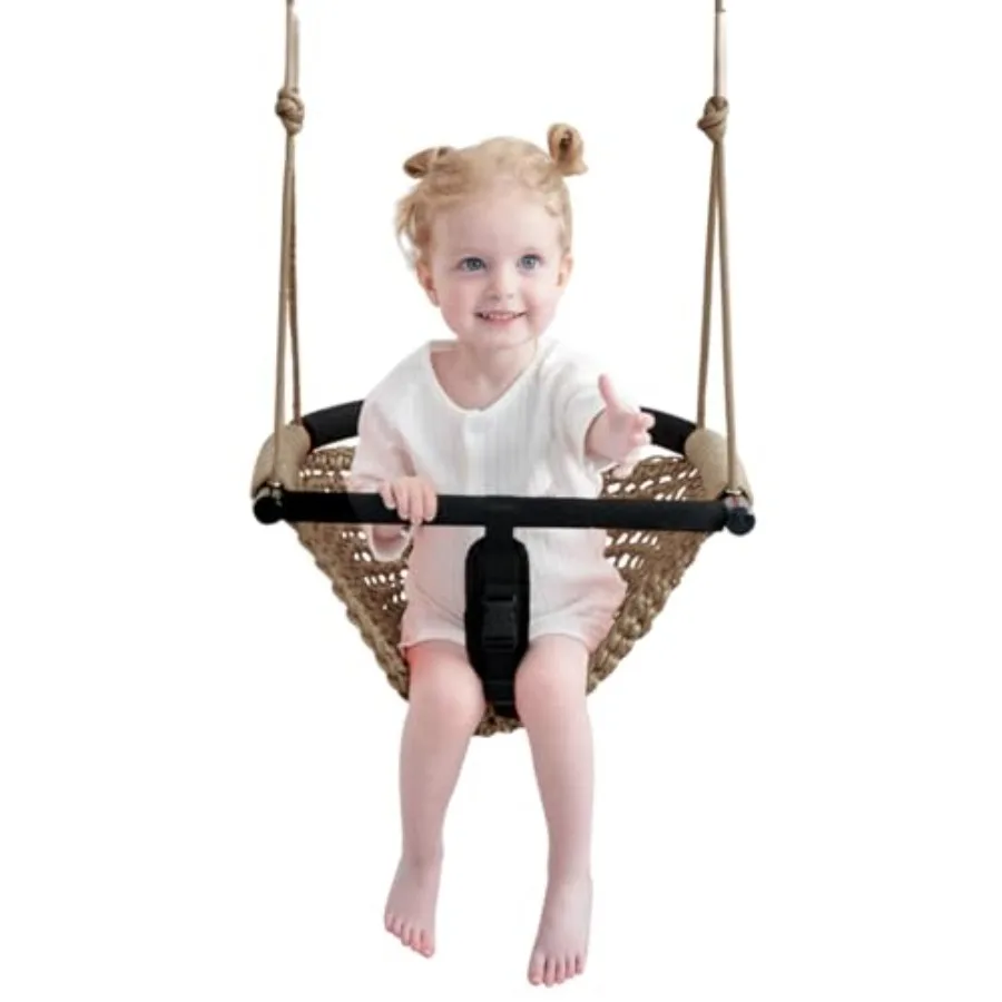 

2-in-1 Toddler Swing with Adjustable Ropes for Heavy Duty Rope Play Set in Light Brown Suitable for Outdoor Indoor Use Backyard