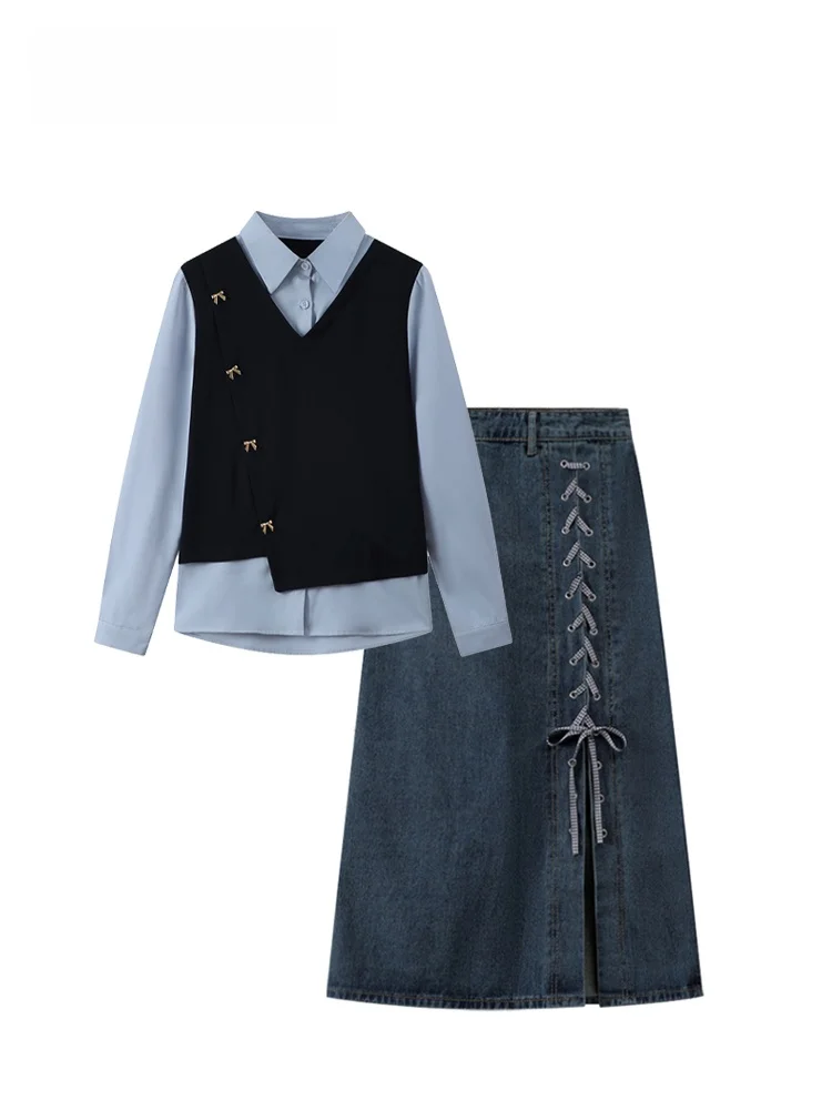 

Комплект Cara CLUB: Свободная блузка с длинным рукавом и юбка А-силуэта с высокой талией для женщин больших размеров