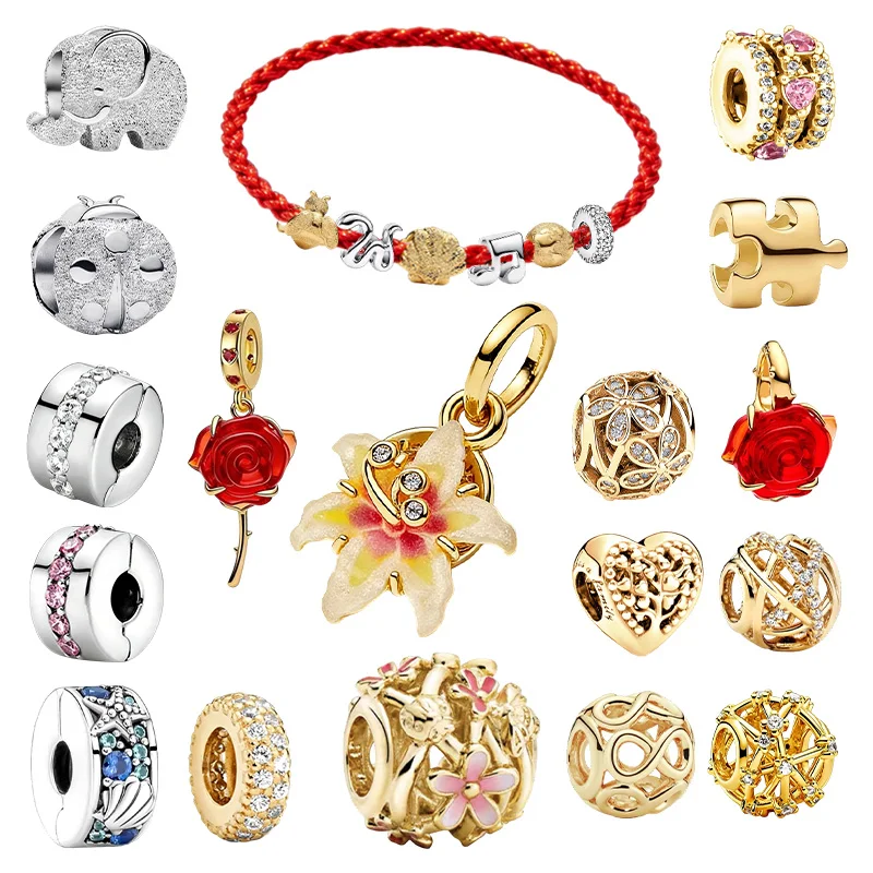 Original Charm Beads,Textured Globe Mini&Red Rose And Tangled Sundrop Flower Charm Bead Fit Pendant Bracelet Women Jewelry Gift