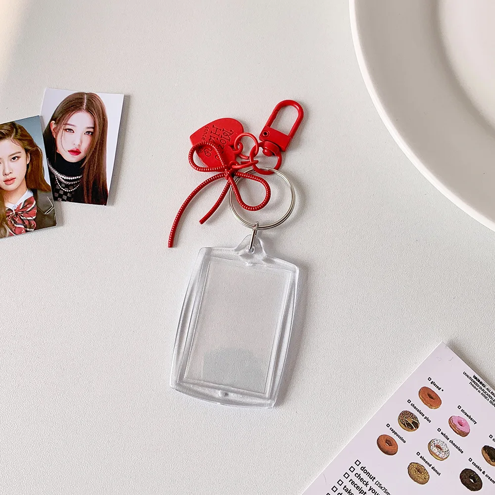 Acrylic Card Cover Mini Photocard Holder Hanging Decoration Peach Heart Pendant ID Photo Photocard Frame Korean Style Picture