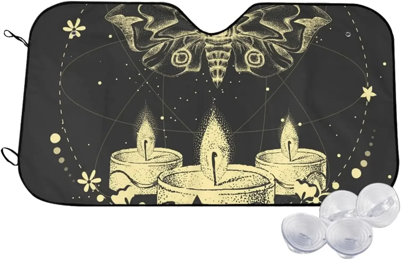 

Солнцезащитный козырек на переднее окно автомобиля Burning Candle Golden Moth для большинства седанов, внедорожников, грузовых блоков, максимальных лучей солнечных лучей и удержания вашего автомобиля.