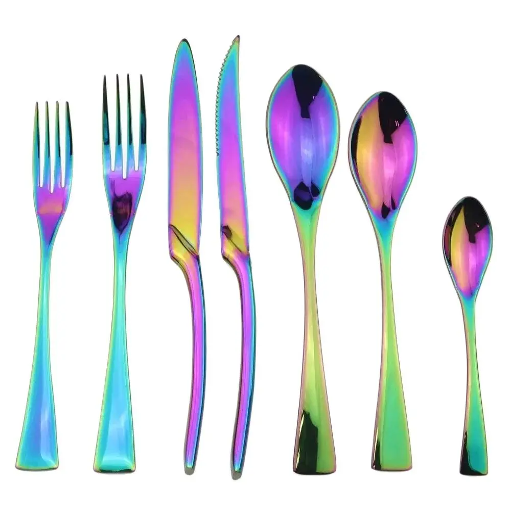 1-Pieces Rainbow Dinnerware Set Colorful Mirror Tableware Set Stainless Steel Western Cutlery Set Kitchen Accessories