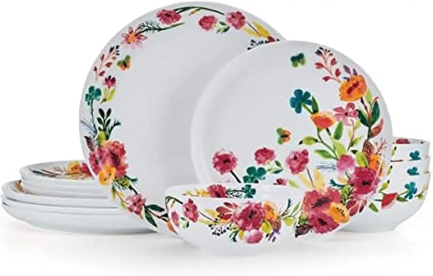 12-Piece Bone China Dinnerware Set, Lightweight Chip-Resistant, Service for 4