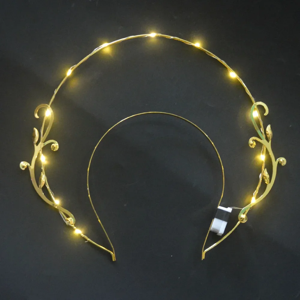 Light Up Flashing Girl Women’s Halo Crown Headband Gold Goddess Alloy Metal Queen Headdress for Cosplay Glow Party Wedding