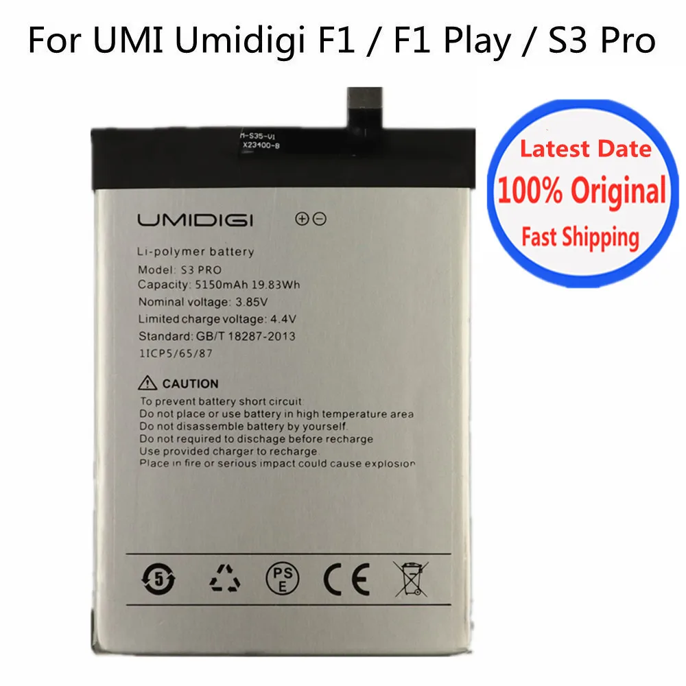 New Original Battery 5150mAh For UMI Umidigi F1 Play / S3 Pro S3Pro F1Play Mobile Phone Replacement Batteria