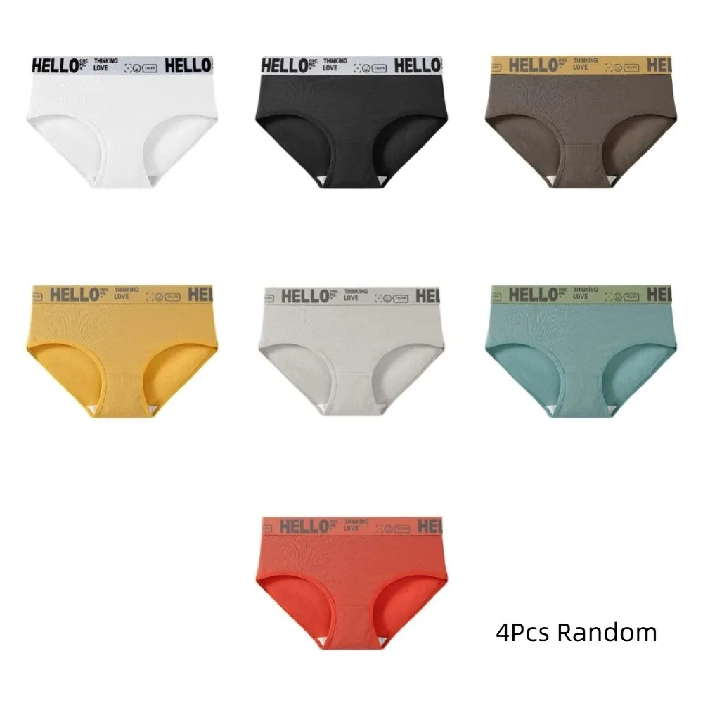 

4Pcs Cotton Crotch Women Cotton Panties Set Low Waist Underwear Sports Style Briefs Female Lingerie 4PCS Letter Underpants