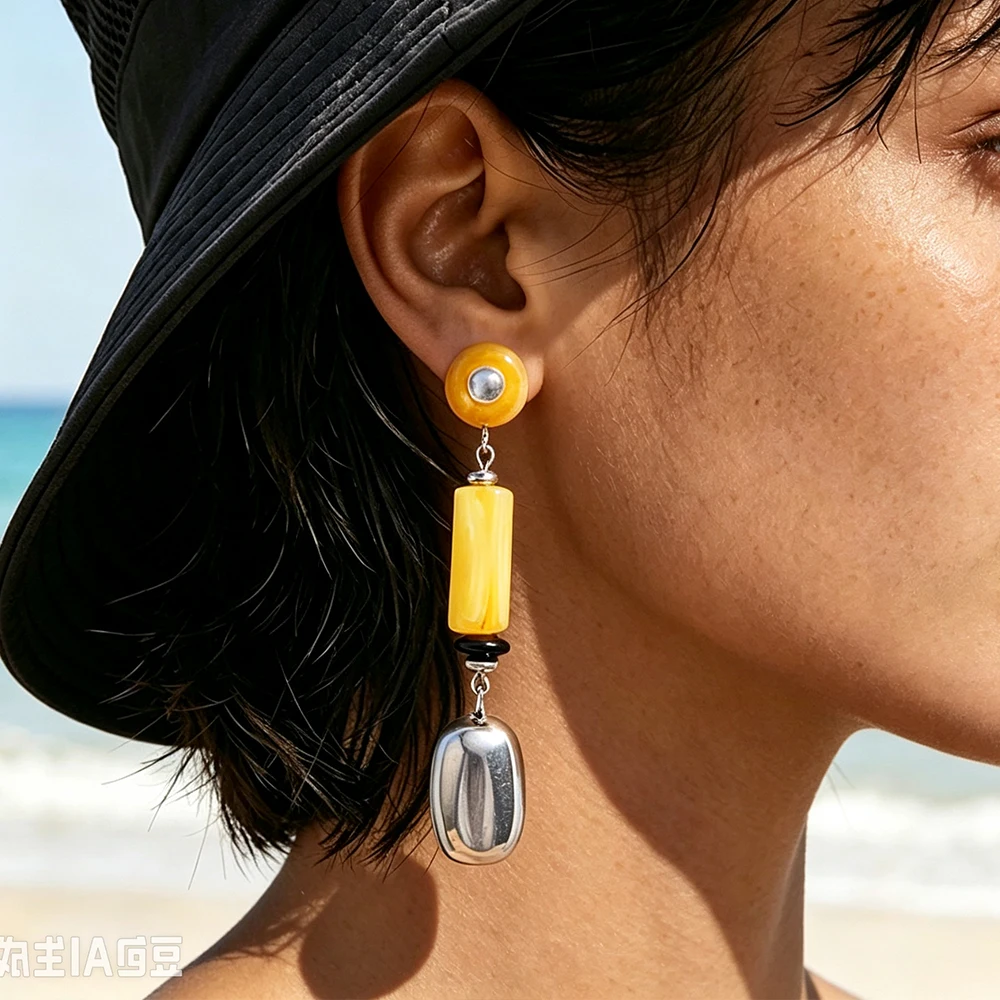 Neuheiten: Geometrische Perlen-Harz-Ohrringe, lange Hängeohrringe für Damen, Urlaubs-Party-Statement-Schmuck, Geschenke – Detail 2