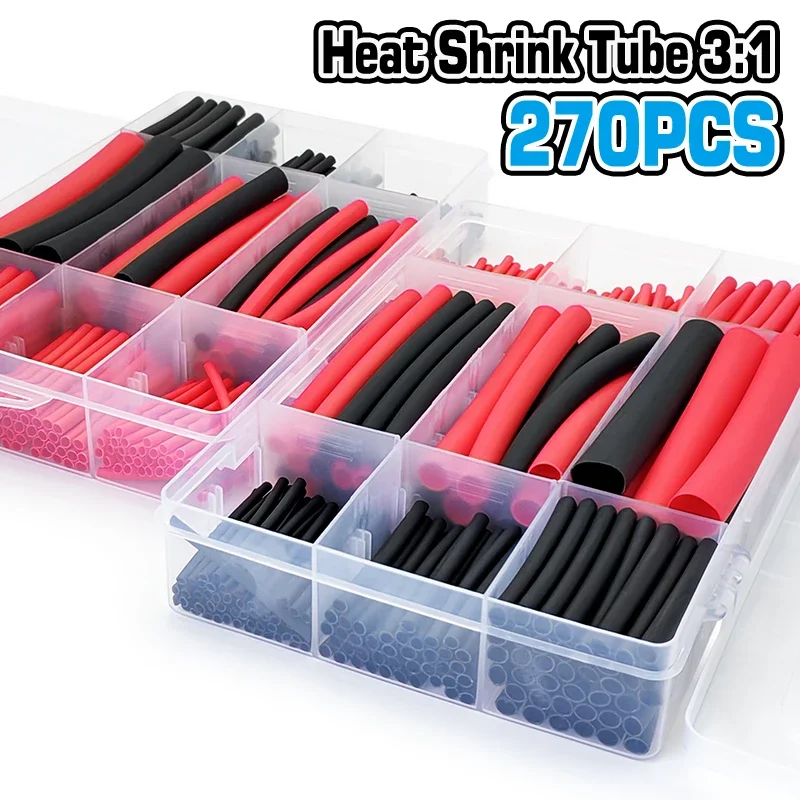 270Pcs Polyolefin Heat Shrink Tube 3:1 Shrink Rate Fireproof Waterproof Sleeve Mini Household Device Wiring Repair Parts