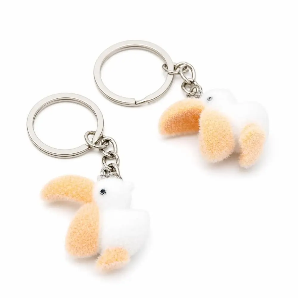 3PCS Flocked Resin Flocked Duck Keychain 3D Design Yellow White Duck Pelican Charm Pendant Style Cute Shape Cute Bag Ornament
