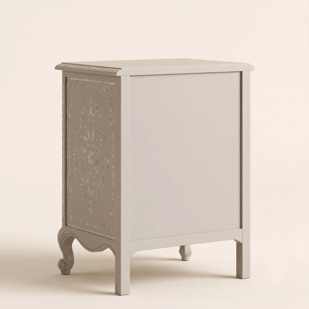 Mother-of-pearl inlaid floral pattern bedside tables, contemporary shell inlaid bedside tables, suitable for luxury residences