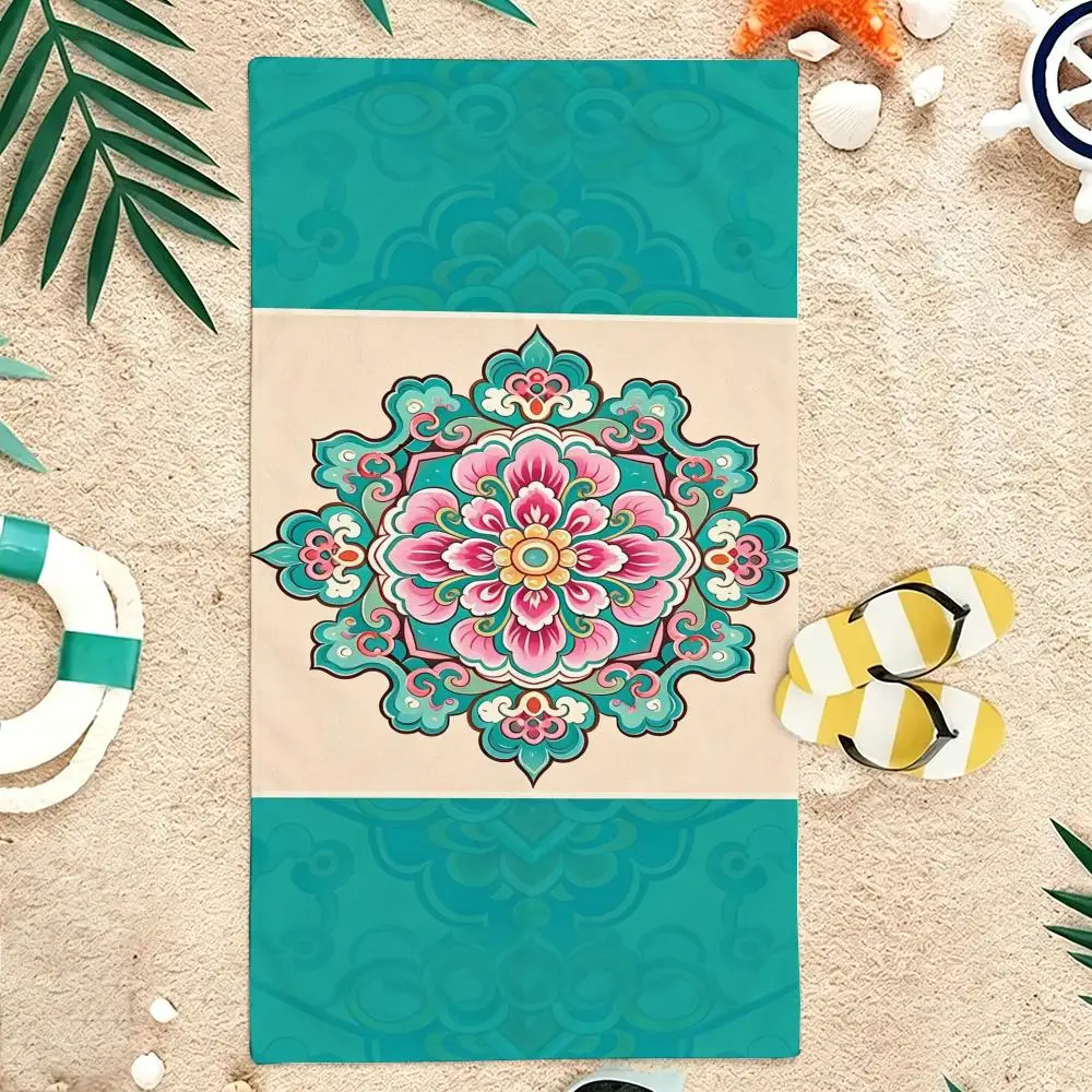 Pastel Chinese aesthetic peach blossom pattern Towel Microfiber soft Beach Towel for Travel Fitness Sauna Bathing Camping
