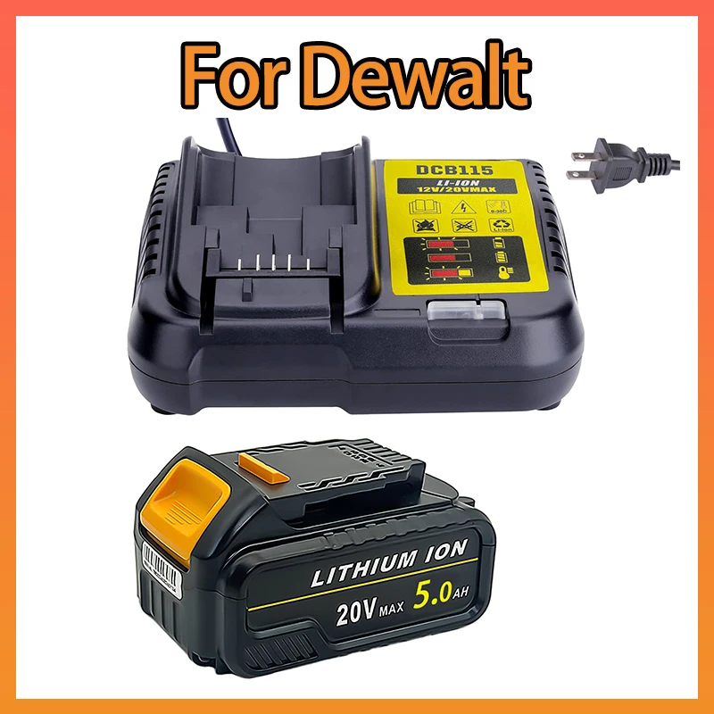 For Dewalt 20V 5.0Ah Li-ion Battery And DCB115 Lithium Battery Charger Compatible with Dewalt 20Volt Coldless Power Tools