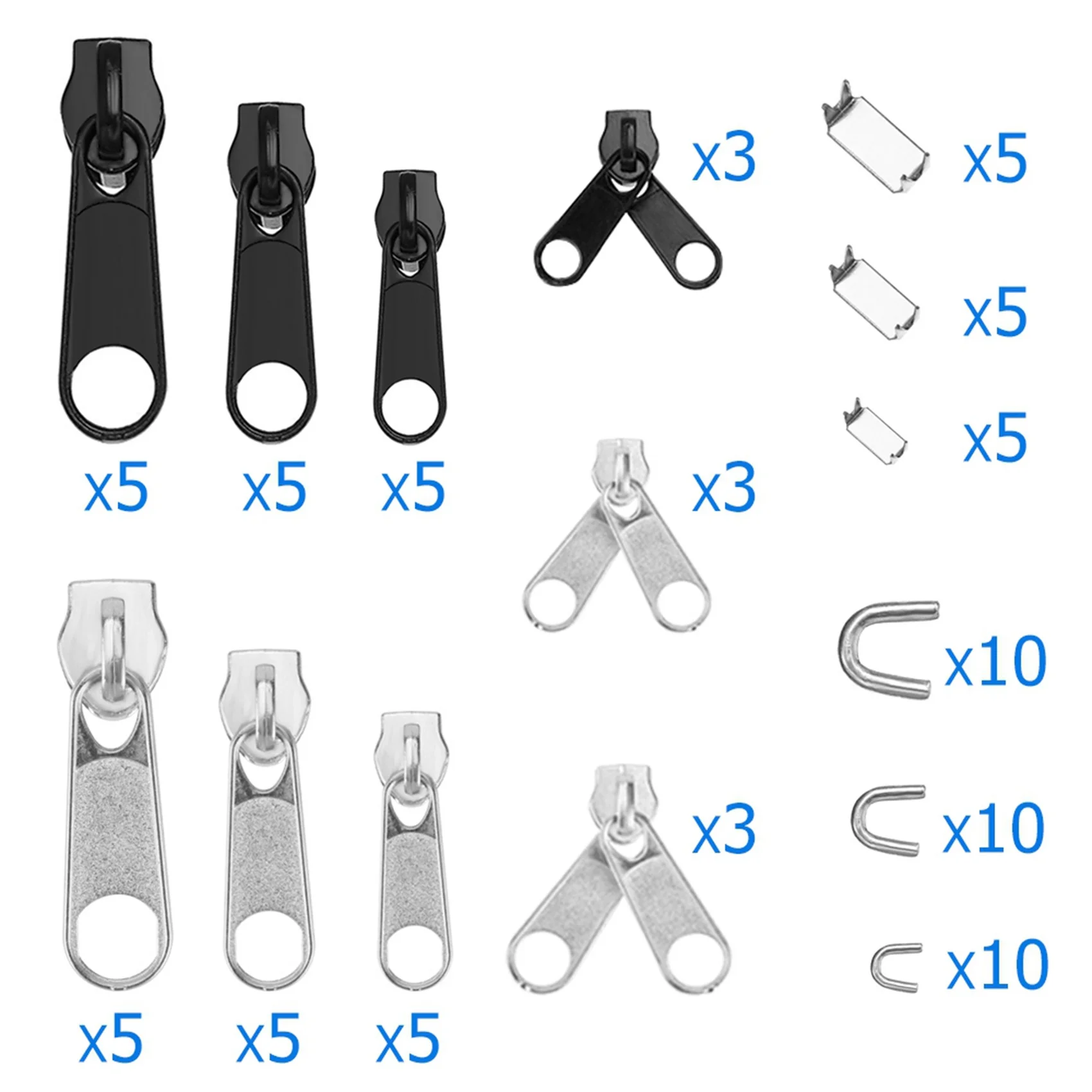A75K 85Pcs Zipper Repair Kit Zip Slider Rescue Universal Zippers Replacement Jacket Clothes Bag Tent Fix Plier Sewing Needlework