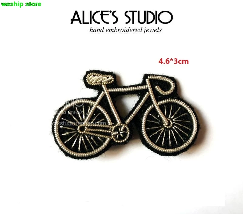 2017 DIY New High quality 3D Hand embroidered badges Silver bike Armband  applique for Coat Trousers Bag Brooch