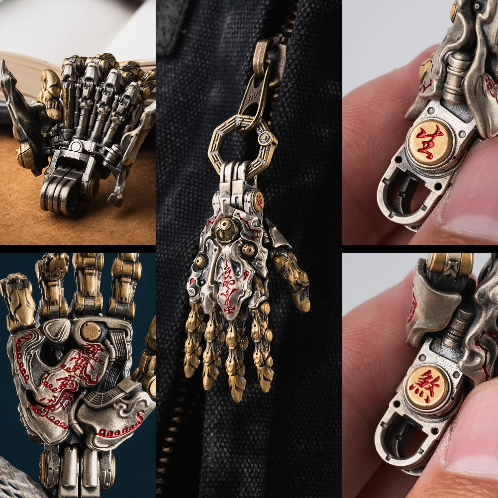 COPPERTIST.WU Taoist Mechanical Hand Pendant for Necklace, Movable Finger Joints Hand Jewelry for Men Women
