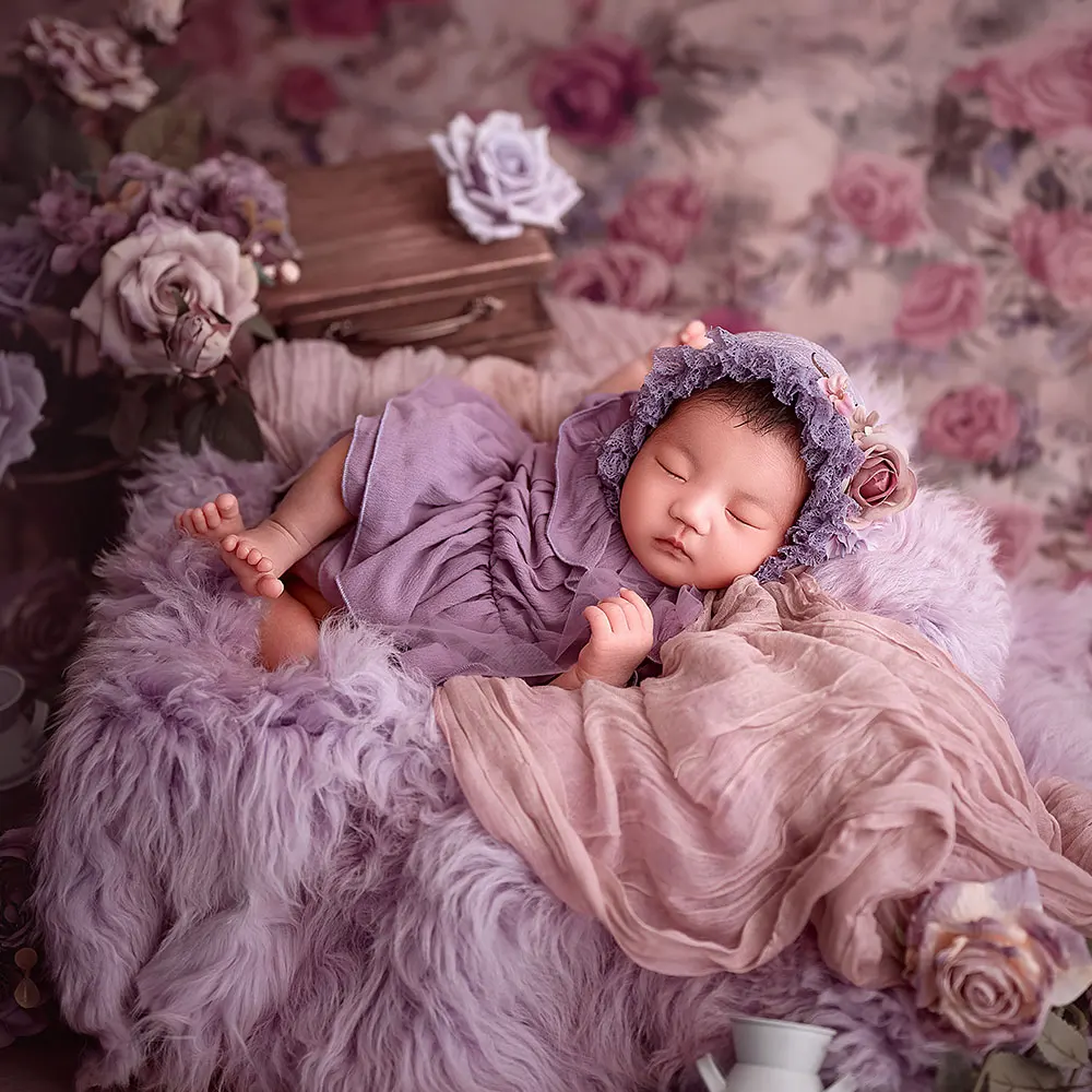 

0-1 Month Newborn Photography Props Monet Garden Theme Outfits with Matching Hat Baby Girl Skirt and Photography Props for Shoot