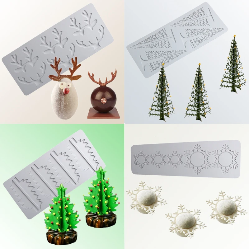 

Christmas Decoration Christmas Tree Snowflake Elk Antlers Sugar Craft Chips Chocolate Moulds Lace Mat Silicone Cake Baking Molds