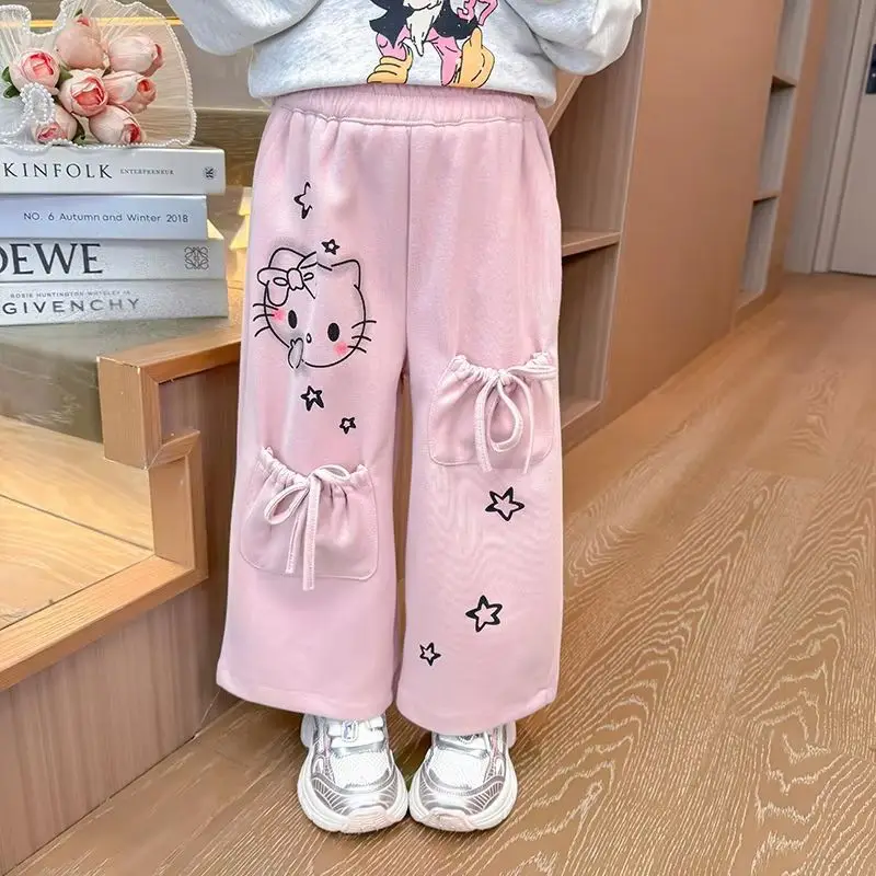 Cartoon Sanrio hello kitty cream girls sweet love sweatpants autumn new baby girl cute cartoon casual pants children's gift