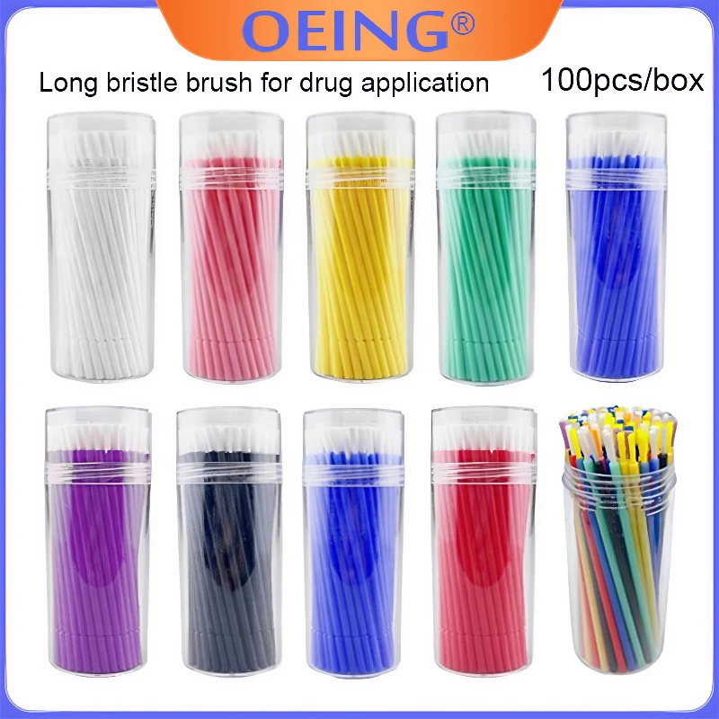 100Pcs/Bottle Dental Disposable Micro Brushes Dental Micro Applicator Brushes Bendable Long Shank Applicators Brush Teeth Whiten