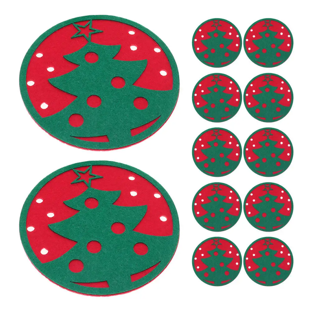 

Набор из 12 войлочных рождественских салфеток-подставок для стола, термостойкие круглые коврики для чашек, зимние праздничные подставки под тарелки с узором «Ёлка»