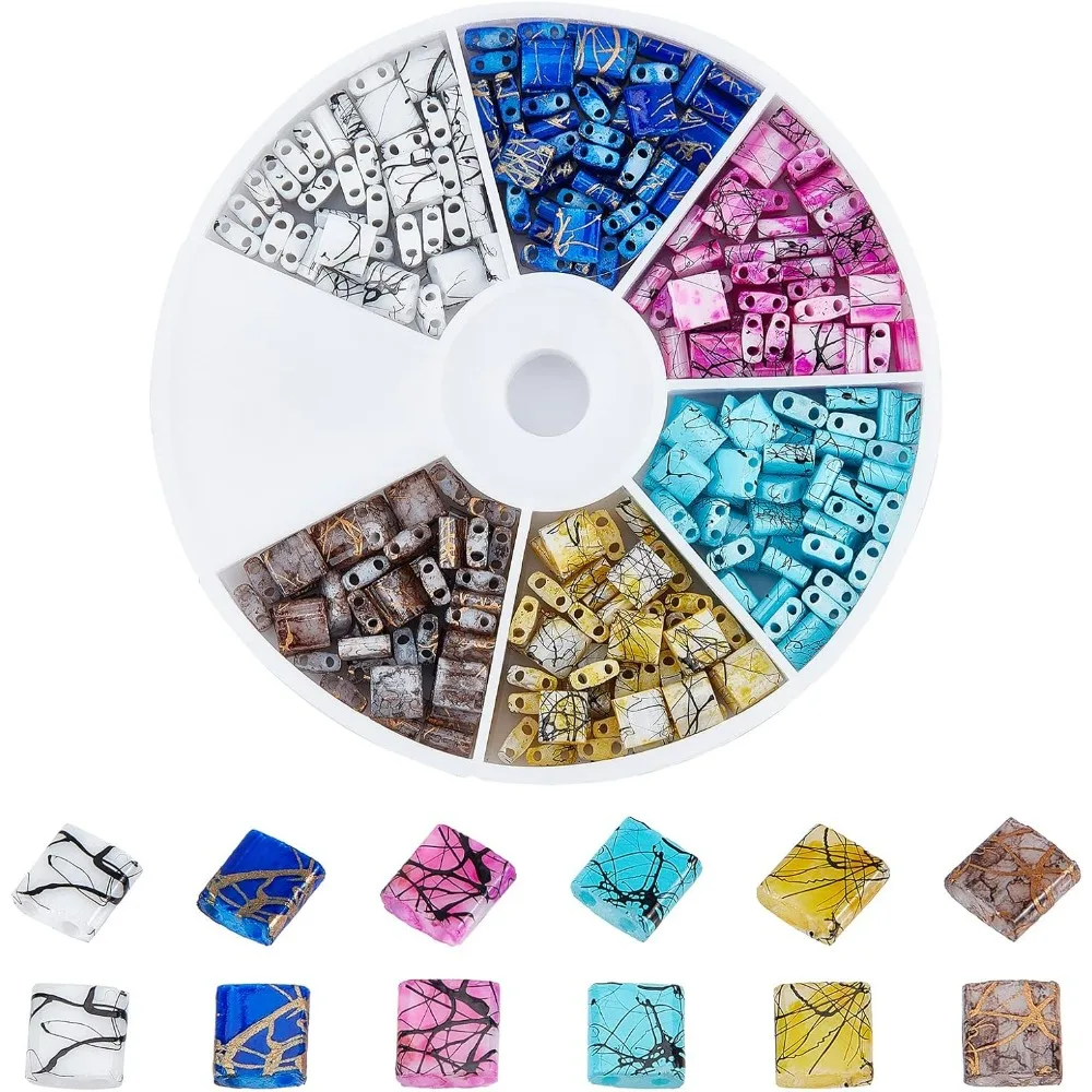 240 Pcs Drawbench Tila Beads 5 * 5mm 2-Hole Square Beads Seed Spacer 6 Colors Japanese Glass Seed making kit