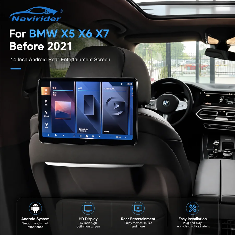 N 14 Inch 4K Android HD Touch Screen Headrest Car Rear Seat Entertainment Monitor TV With HDMI Bluetooth For BMW Old X5 X6 X7