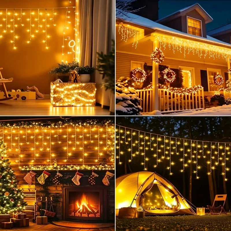 220V EU 110V US Plug Icicle String Lights 3.1M Warm White Multicolor Christmas Eaves Decor Light for Holiday Outdoor Decoration
