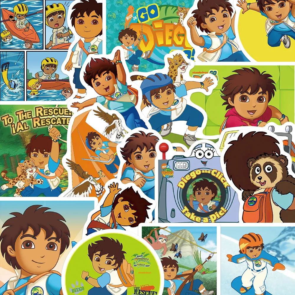 

50PCS Go Diego Go Stickers Cartoon Character Decals For Laptop Water Cup Suitcase Refrigerator Notebooks Toy Graffiti Stickers