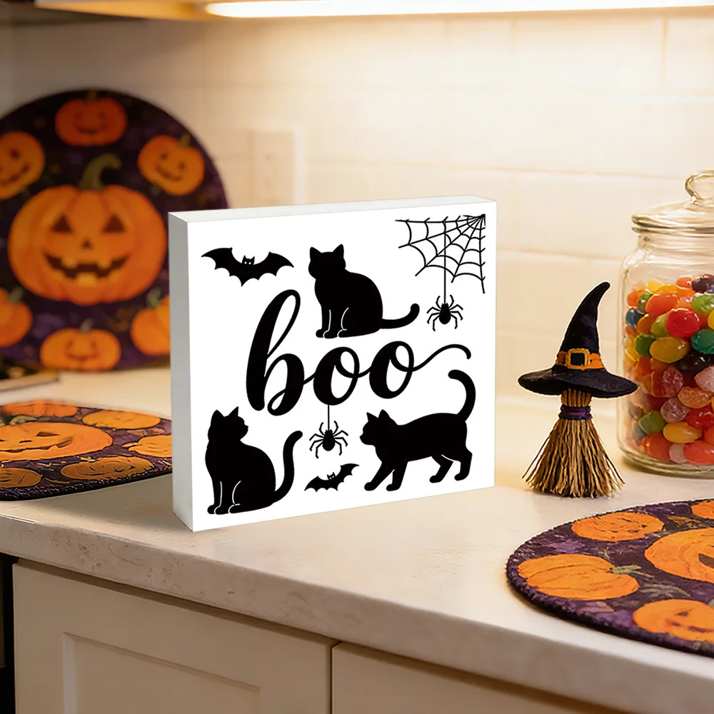 Halloween Ghost Cat Standee Decor, Spooky 3D Tabletop Ornament for Party Home, Festive PVC Foam Board Centerpiece