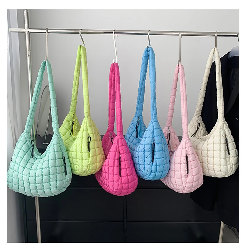 Puffer Tote Bag for Women Soft Puffy Crossbody Bag Large Quilted Tote Bag Quilted Carryall Bag Hobo Handbags Puff Purse