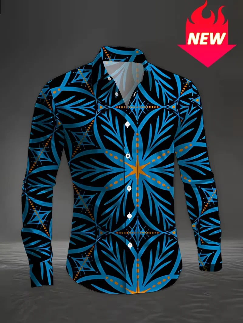 New fashionable men's long sleeved shirt casual poker retro long sleeved shirt button lapel men's shirt