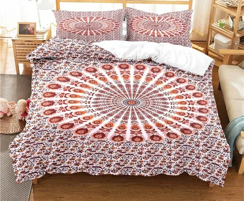 Bohemian Psychedelic Mandala Pattern Duvet Cover Set Bedding for Adult Kid Bed Set Comforter Cover with 1 Comforter 2 Pillowcase