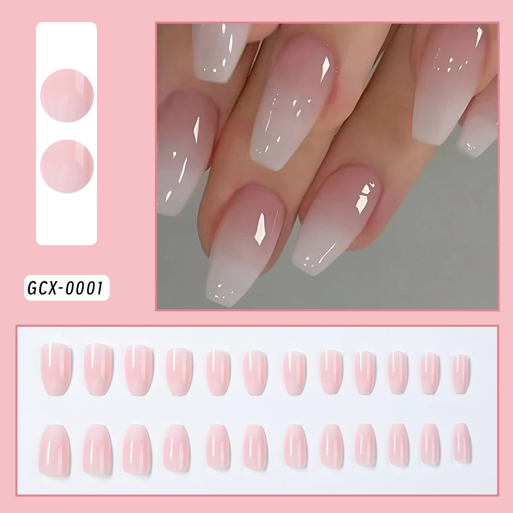 24 Stücke Kurze Quadratische Sarg Falsche Nägel Französisch Glitter Tragbare Gefälschte Nägel Acryl Volle Abdeckung Frauen Ballett Drücken auf Nägel Tipps