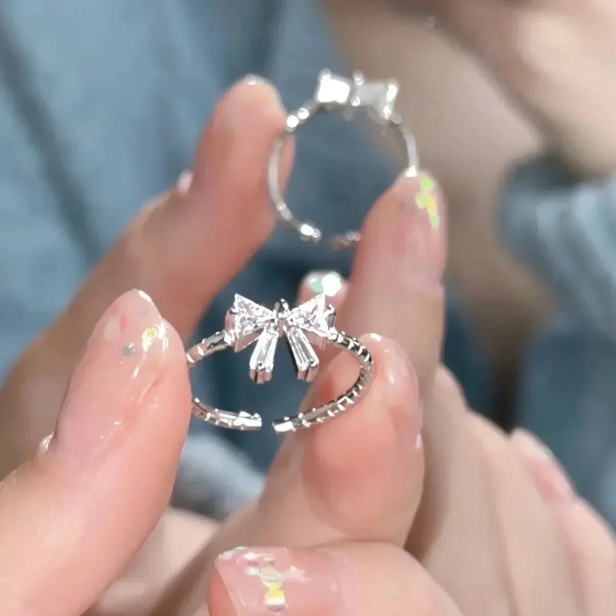 Shiny White Bowknot Rings Female Girls Korean Exquisite Jewelry Open Ring with Shiny Bow Tie Zircon for Party Lovers Gifts image 3
