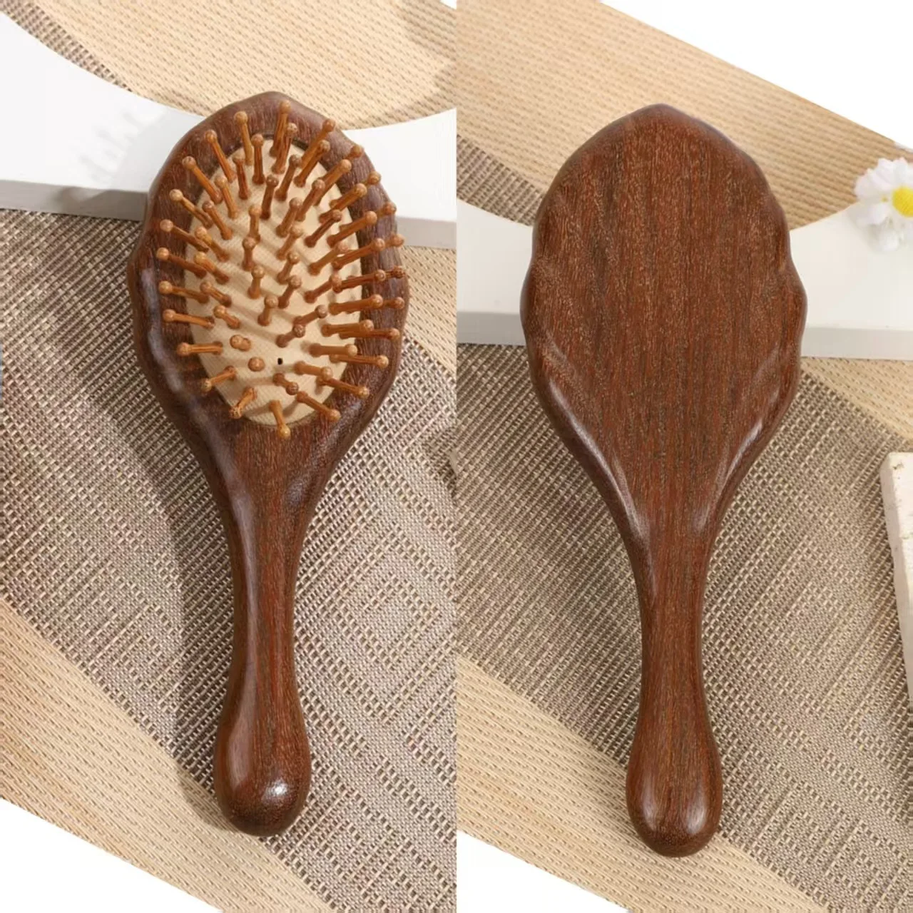 Wooden Hair Brush with Shell Inlay Natural Wooden Scalp Massage Air Cushion Comb Anti-static Hair Comb Suitable for Curly Hair