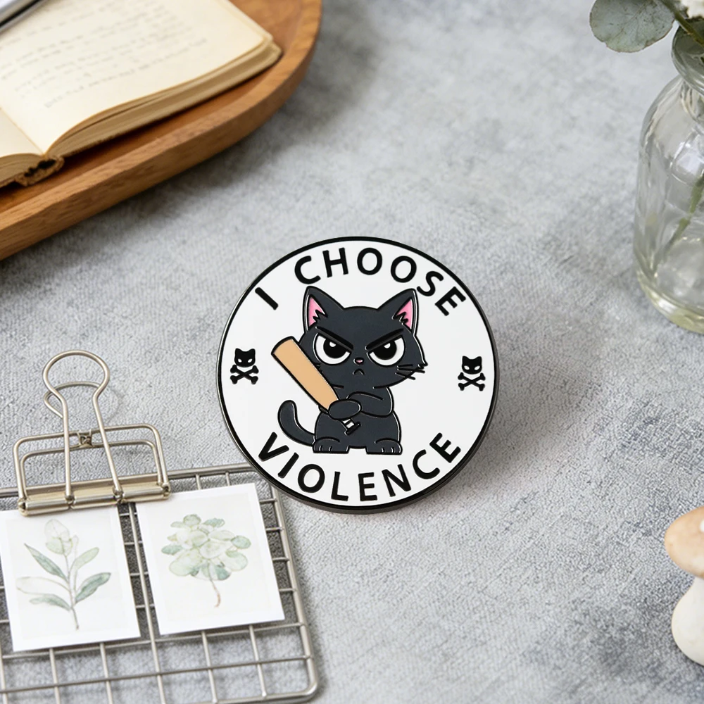 Ich wähle Gewalt - Niedliche, wütende schwarze Katzenbrosche mit humorvollem Gesichtsausdruck - Das perfekte Geschenk für Katzenliebhaber - Modeaccessoire – Detail 8