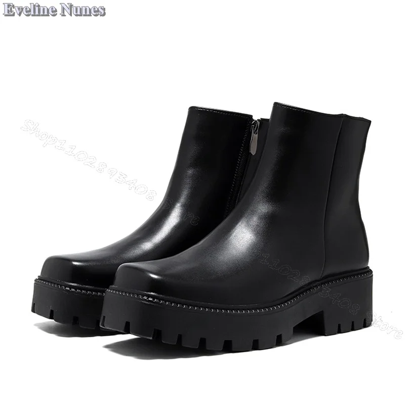 Bottes Parker carrées noires pour hommes, fermeture à glissière latérale, cuir souple, chaussures confortables, décontracté, fête, printemps, taille 38-44