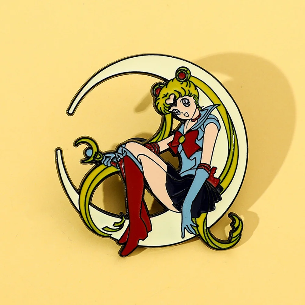 Kawaii Tsukino Usagi Badges Cute Sailor Moon Pins Manga Brooch Japanese Anime Badge for Backpack Clothing Lapel Cosplay Toy Gift