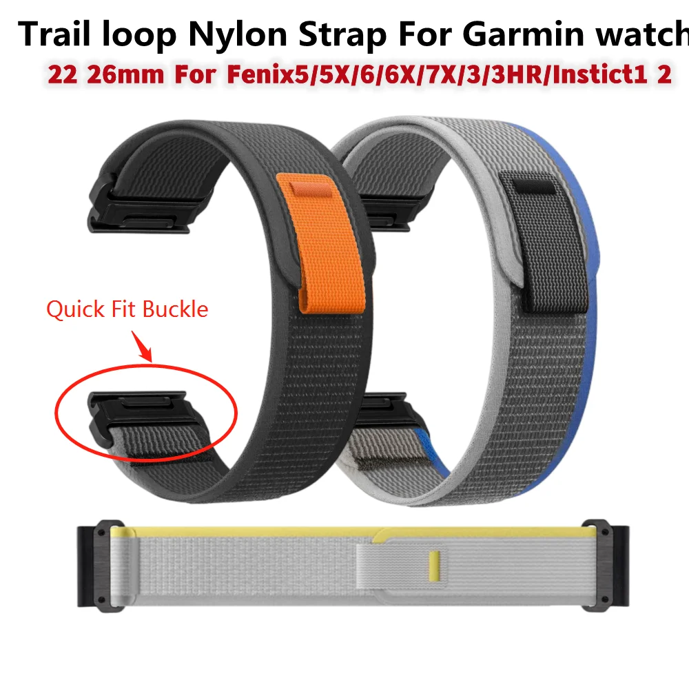 Нейлоновый ремешок Trail Loop 20, 22, 26 мм для Garmin Fenix 7 7s 7X 6X 6s 6 Pro 5 5s 5X Plus 3 3HR 945 Epix Gen 2 Enduro Quickfit Band