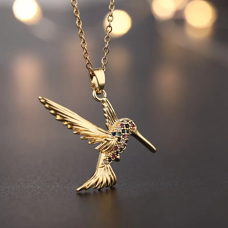 Ole 316L Stainless Steel Gold Plated Hummingbird Bird Pendant Necklace For Women Fashion Girls Woodpecker Clavicle Chain Sexy