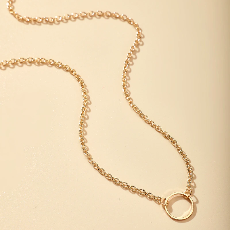 2024 Tredy Neue Minimalistische Kreis Anhänger Halsketten für Frauen Eternity Collares Gold Farbe Kette Einfache Design Hals Schmuck – Detail 5